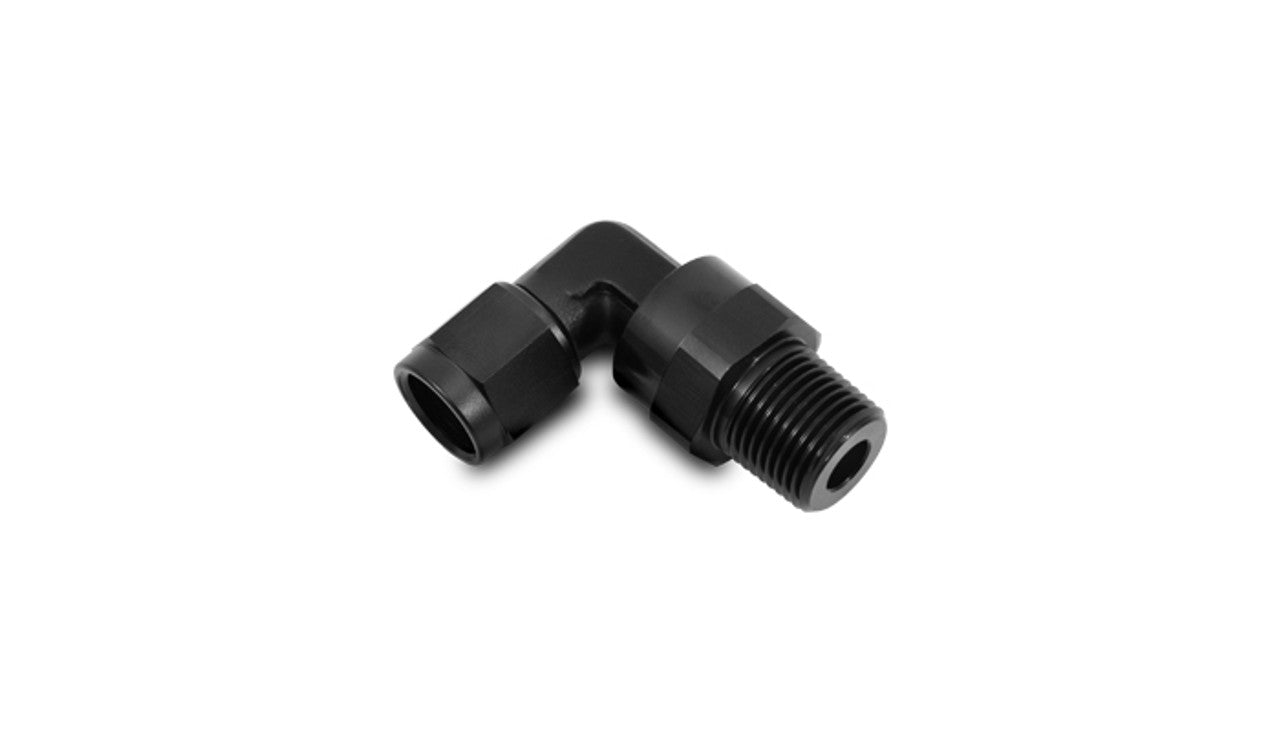 Vibrant -10AN to 3/8in NPT Female Swivel 90 Degree Adapter Fitting