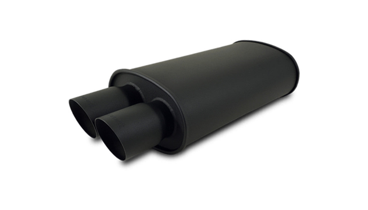 Vibrant StreetPower FLAT BLACK Oval Muffler with Dual 3in Outlet - 4in inlet I.D.