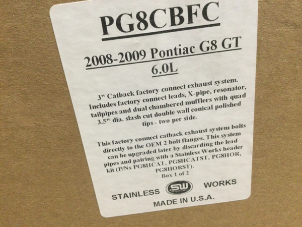 Stainless Works 2008-09 Pontiac G8 GT 3in Catback Systemt X-Pipe Turbo Chambered Muffler 3.5in Tips | PG8CBFC Scratch & Dent