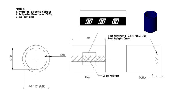 Turbosmart Recto 1,50 DI x 60 mm - Negro (TS-HS150060-BK)