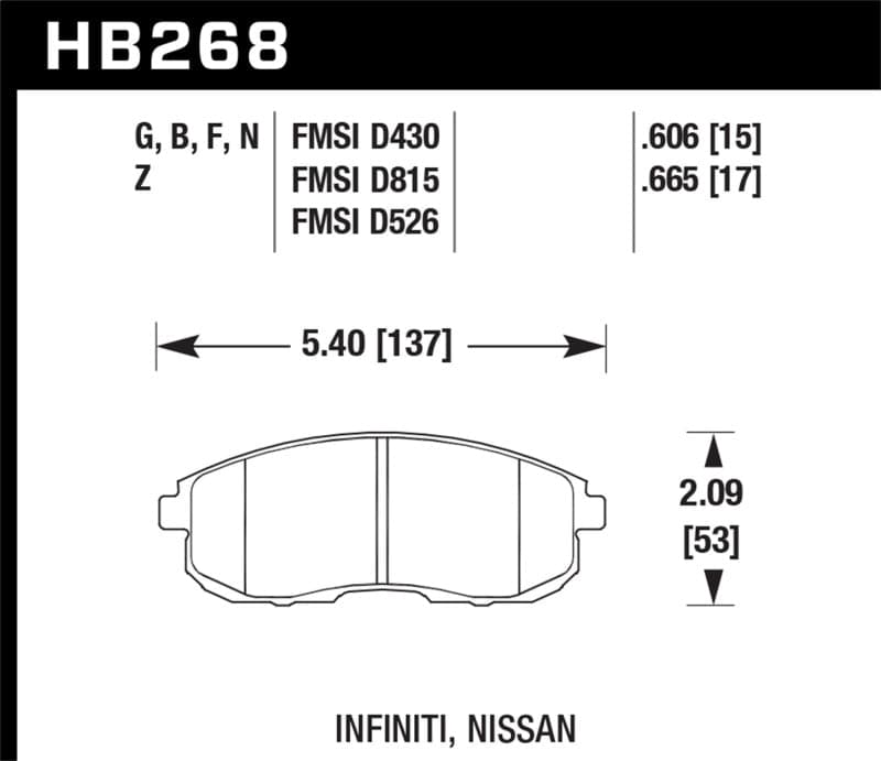 Hawk 03-04 G35/03-05 G35X/ 02-05 350z sin pastillas de freno delantero Brembo DTC-60 Race (HB268G.665)