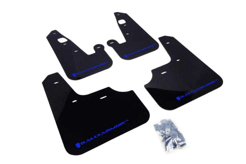 Rally Armor 2007+ Mitsubishi Lancer (no se adapta a Sportback) UR Black Mud Flap con logotipo azul (MF8-UR-BLK/BL)