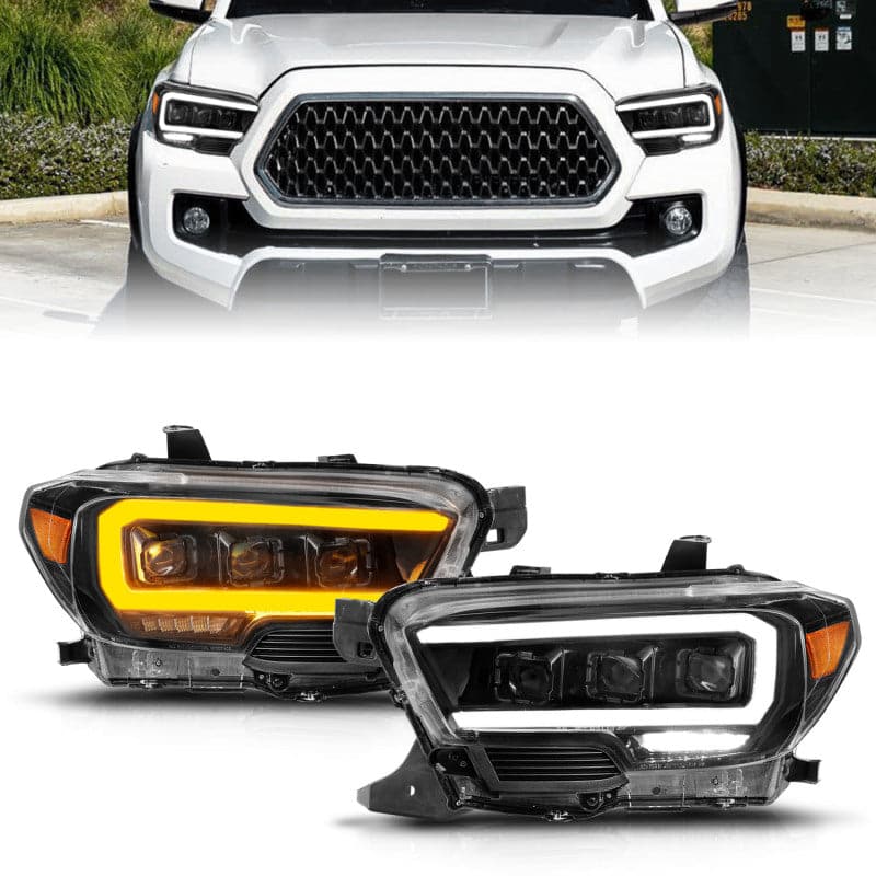 ANZO 16+ Toyota Tacoma LED Projector Headlights w/ Light Bar Sequential Black Housing w/Initiation