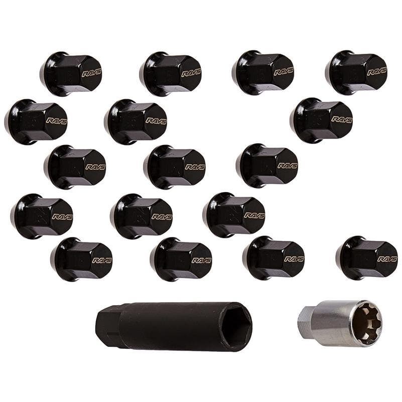 Rays 17HEX Lug Nuts + Locks - Black - 12x1.25 | KamiSpeed.com