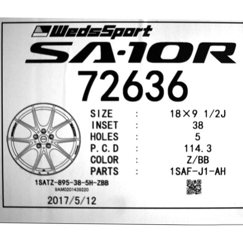 WedsSport SA10R 18x9.5 +38 5x114.3 | Zebra Black Finish (ZBB) | R Concave